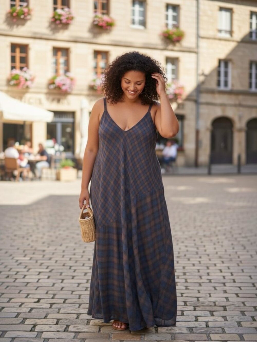 Torrid Navy & Brown Plaid Maxi Dress Size 3X